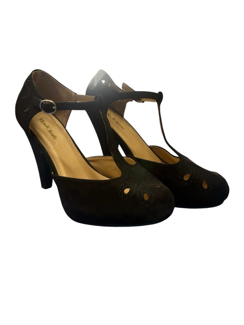 Modcloth Black T-Strap Suede Heels
